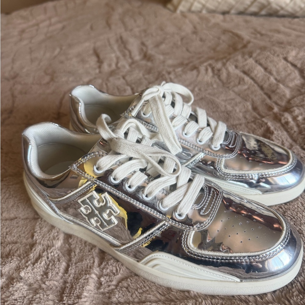 Tory Burch Silver Low-Top Sneakers